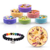 Complete Set of 7 Chakra Scented Soy Wax Candles Infused with Crystals and Flowers
