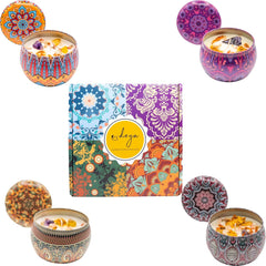 Scented Soy Wax Tin Candles Gift Pink Champagne, Apple & Cinnamon, Ocean Breeze Set 4X4.4oz with Infused with Crystals and Flower Aromatherapy (Copy)