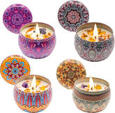 Scented Soy Wax Tin Candles Gift Pink Champagne, Apple & Cinnamon, Ocean Breeze Set 4X4.4oz with Infused with Crystals and Flower Aromatherapy (Copy)