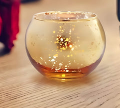 Set of 12 Gold Speckled Glass Tealight Holders - Elegant Home Décor for Weddings, Parties, and Everyday Use