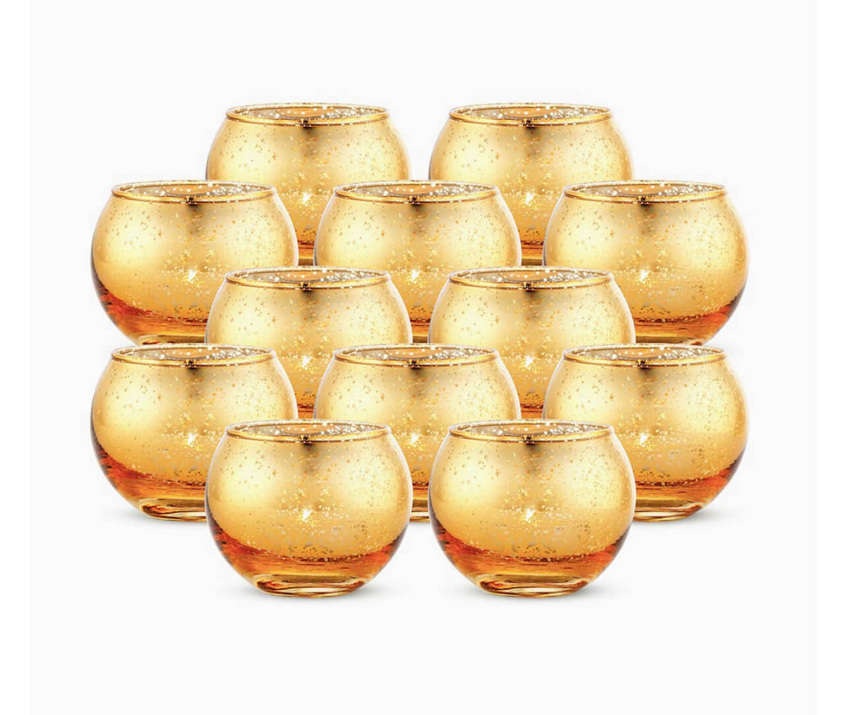 Set of 12 Gold Speckled Glass Tealight Holders - Elegant Home Décor for Weddings, Parties, and Everyday Use
