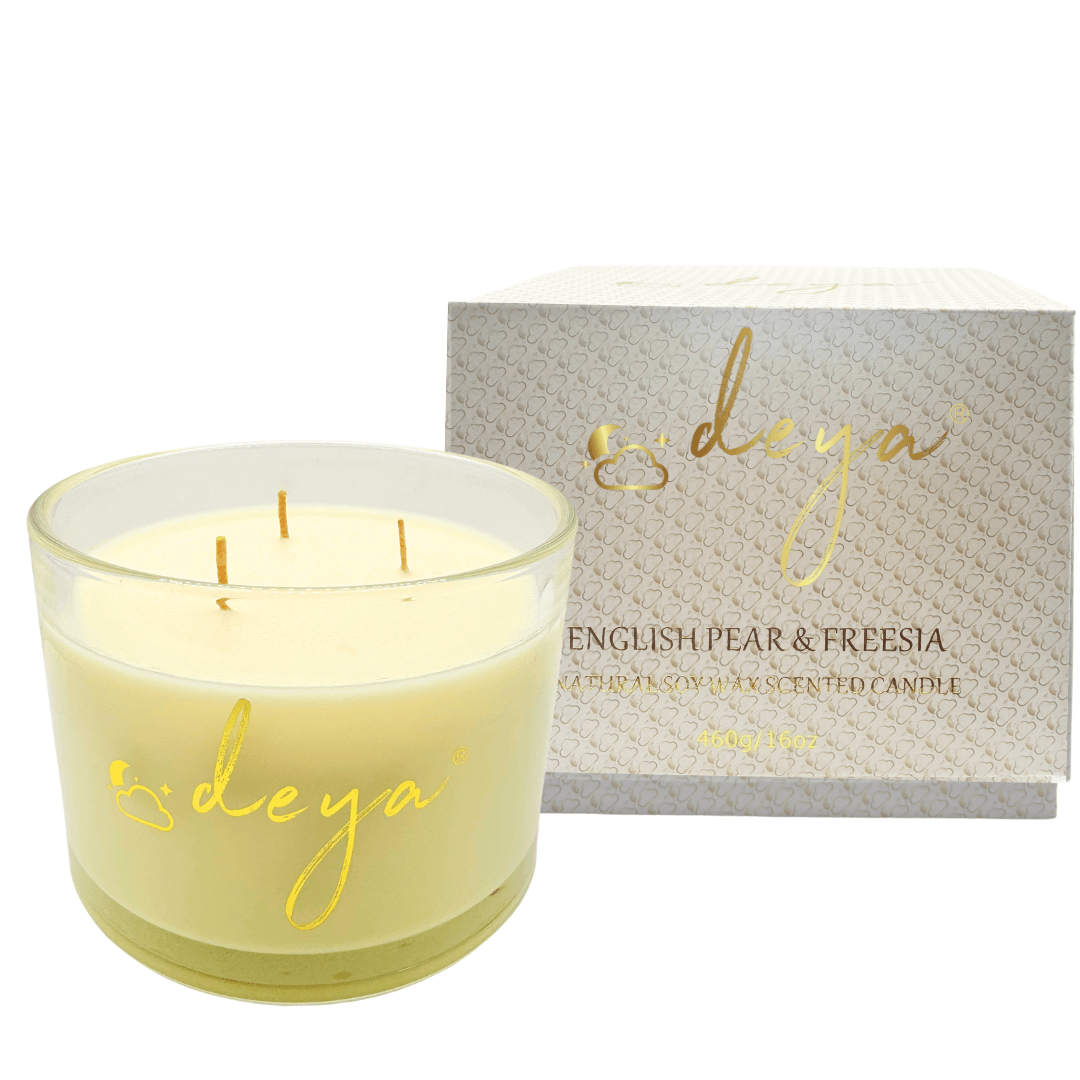 Deya ENGLISH PEAR & FREESIA Natural Soy Wax Large Candle - 3 Wick Candles