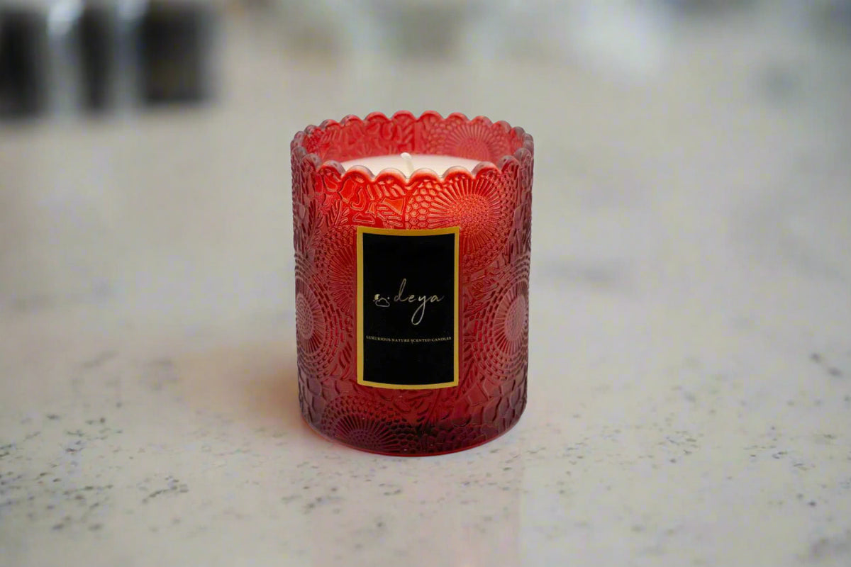 Deya Apple & Cinnamon Luxurious Nature Scented Colored Glass Candles