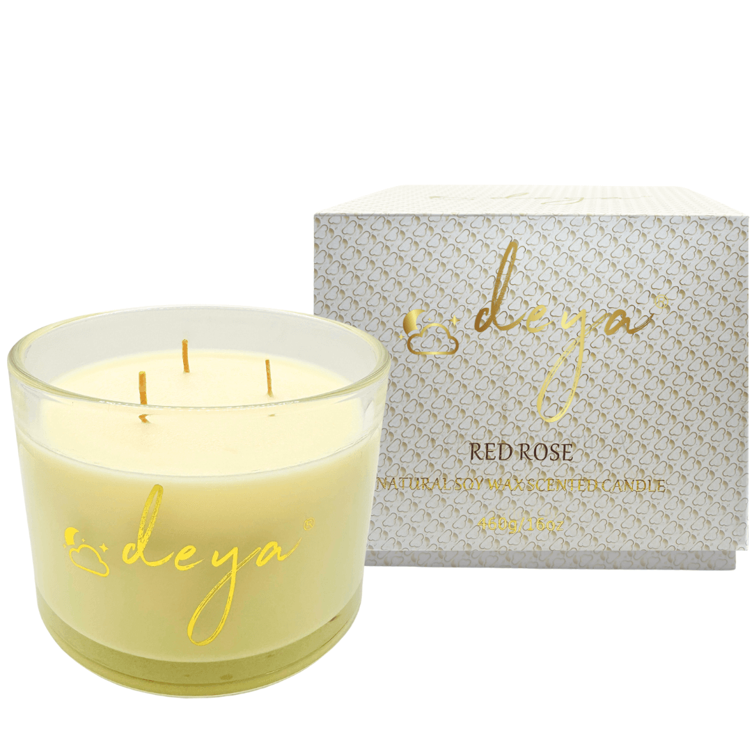 Deya RED ROSE Natural Soy Wax Large Candle - 3 Wick Candles