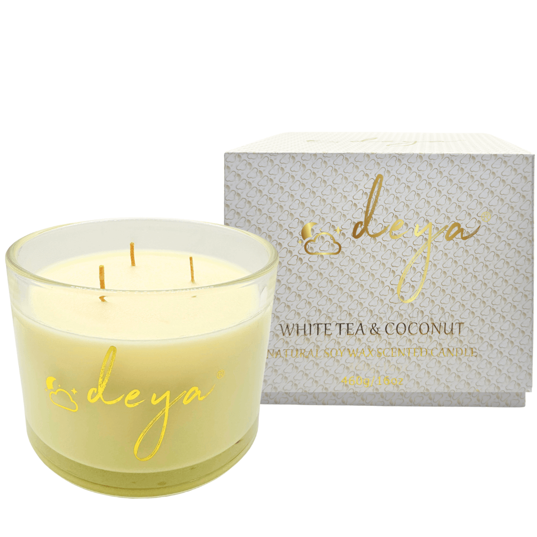 Deya WHITE TEA & COCONUT Natural Soy Wax Large Candle - 3 Wick Candles
